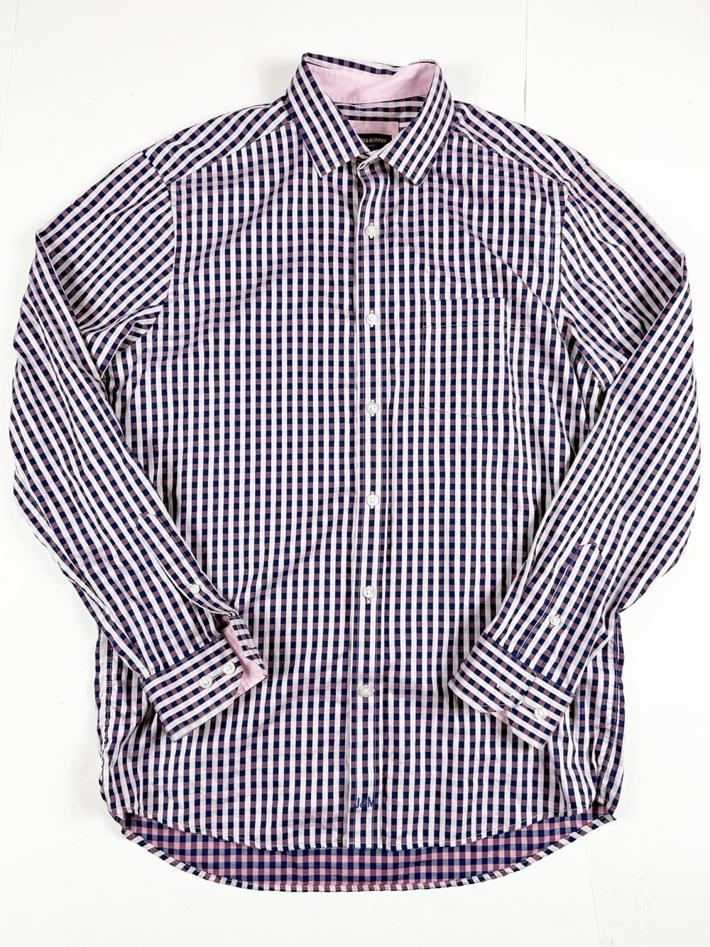 Johnston & Murphy Pink and Navy Check Dress Shirt Medium